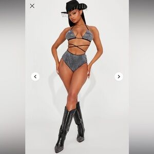 Fashion Nova Rhinestone Black and Silver Bikini